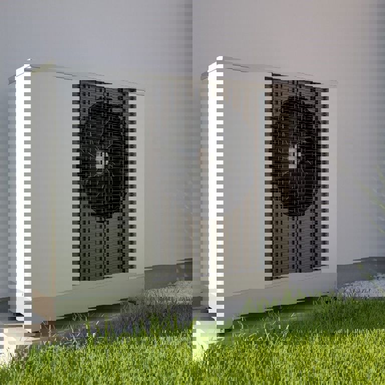 white heat source pump attached to an external wall white heat source pump attached to an external wall