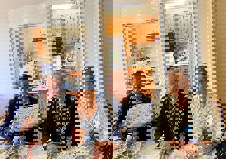 The mayor and mayoress eating in a independent living scheme fish and chips The mayor and mayoress eating in a independent living scheme fish and chips