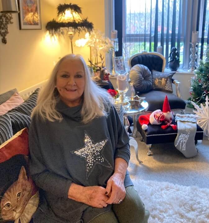 Orbit customer Sandy with her Christmas decorations
