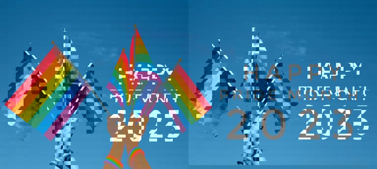 Pride month 2023 hands holding LGBTQ+ flags Pride month 2023 hands holding LGBTQ+ flags