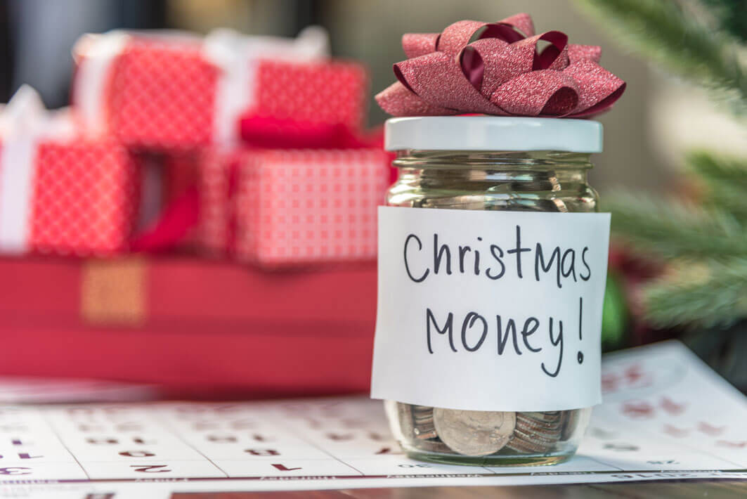 Christmas money in a glass jar